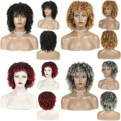 Short Kinky Curly Afro Wig with Bangs Heat Resistant Hair for Women