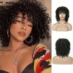 Short Kinky Curly Afro Wig with Bangs Heat Resistant Hair for Women