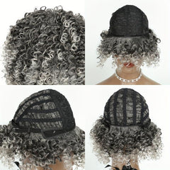 Short Kinky Curly Afro Wig with Bangs Heat Resistant Hair for Women