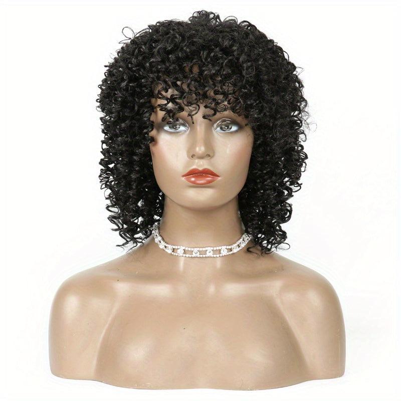 Short Kinky Curly Afro Wig with Bangs Heat Resistant Hair for Women
