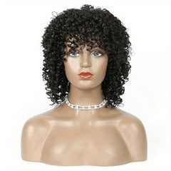 Short Kinky Curly Afro Wig with Bangs Heat Resistant Hair for Women