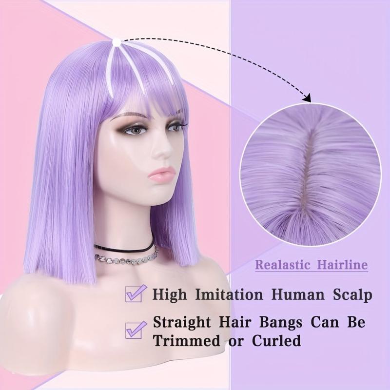 Short Wavy Pink Wig Curly Bob Synthetic Hair Wig with Bangs