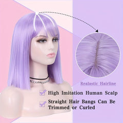 Short Wavy Pink Wig Curly Bob Synthetic Hair Wig with Bangs