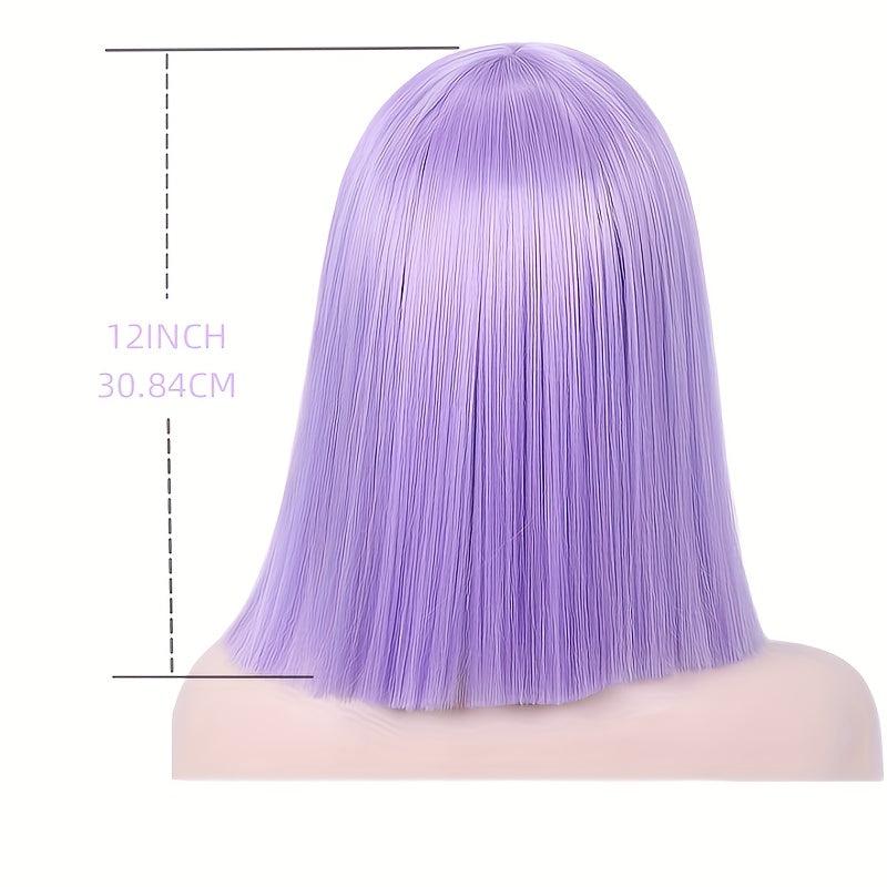 Short Wavy Pink Wig Curly Bob Synthetic Hair Wig with Bangs