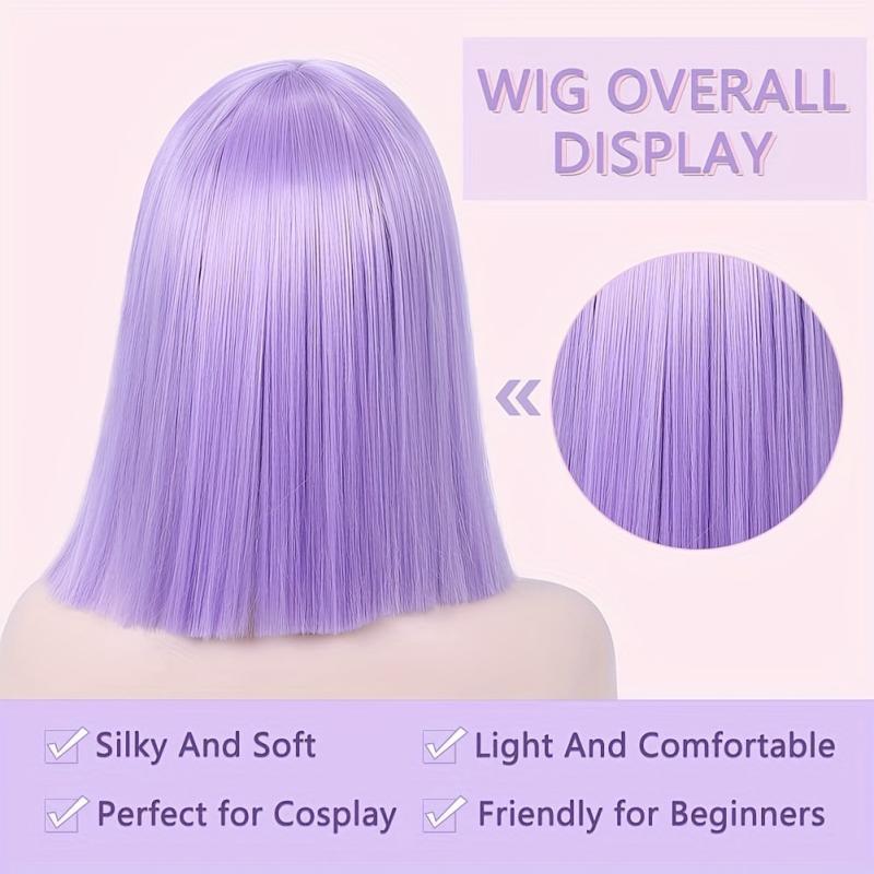 Short Wavy Pink Wig Curly Bob Synthetic Hair Wig with Bangs