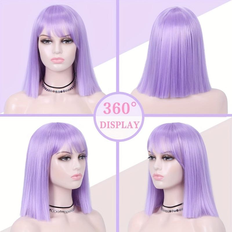 Short Wavy Pink Wig Curly Bob Synthetic Hair Wig with Bangs