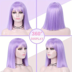Short Wavy Pink Wig Curly Bob Synthetic Hair Wig with Bangs