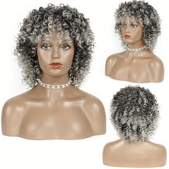 Short Curly Blonde Wig Afro Kinky Curly Wig Synthetic Natural Ombre Brown Blonde