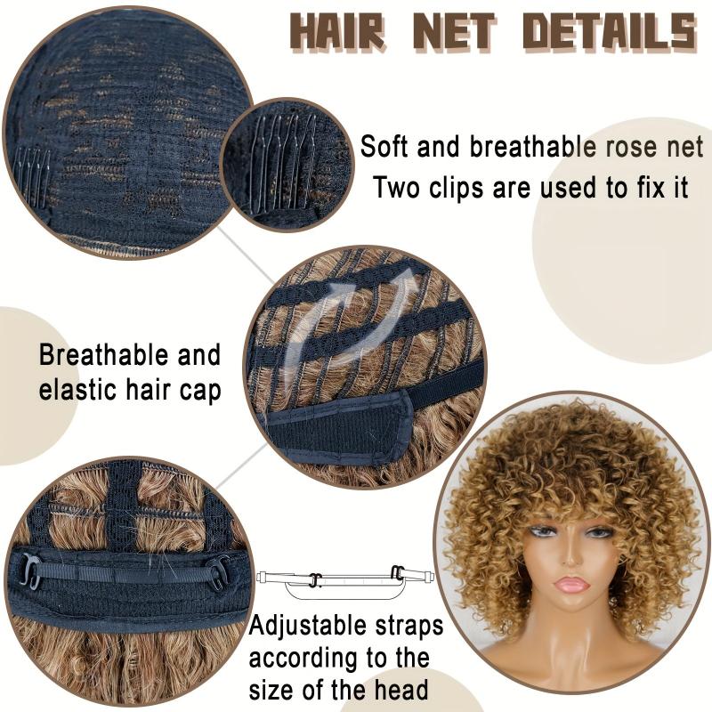 Short Curly Blonde Wig Afro Kinky Curly Wig Synthetic Natural Ombre Brown Blonde