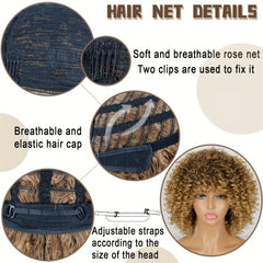 Short Curly Blonde Wig Afro Kinky Curly Wig Synthetic Natural Ombre Brown Blonde