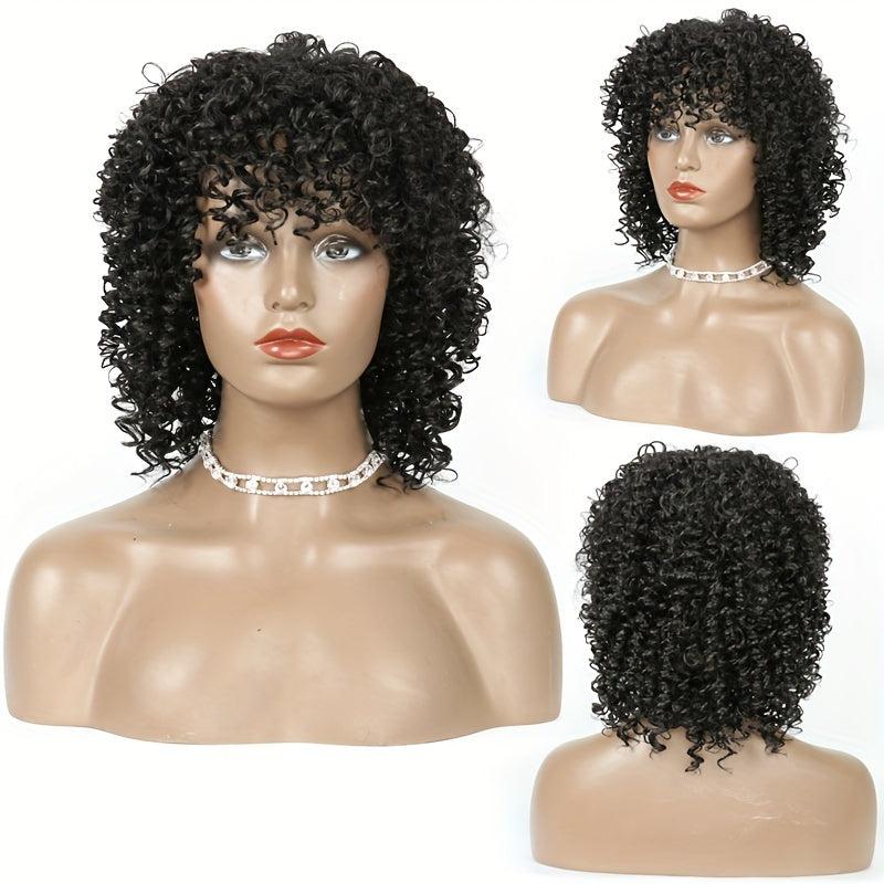 Short Curly Blonde Wig Afro Kinky Curly Wig Synthetic Natural Ombre Brown Blonde