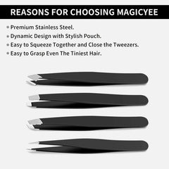 4 Pcs Tweezers Set With 3 Eyebrow Brushes Great Precision Upgrade