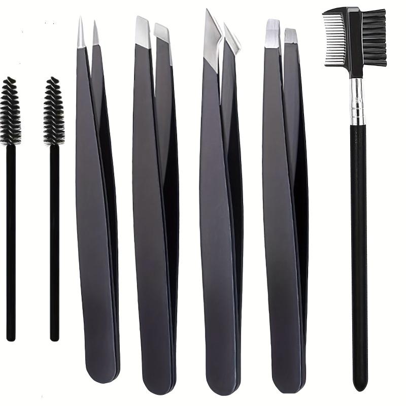 4 Pcs Tweezers Set With 3 Eyebrow Brushes Great Precision Upgrade