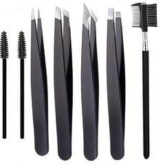 4 Pcs Tweezers Set With 3 Eyebrow Brushes Great Precision Upgrade