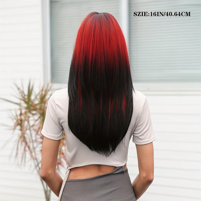 Punk Style Red Swirls Straight Hair Long Synthetic Wig