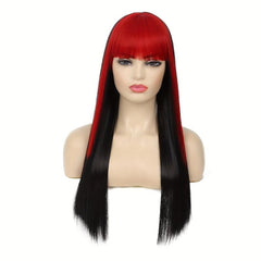Pink Long Straight Wig with Bangs for Women