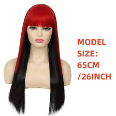 Pink Long Straight Wig with Bangs for Women