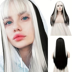 Pink Long Straight Wig with Bangs for Women