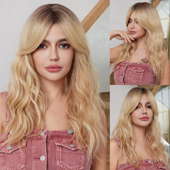 Long Brown Curly Synthetic Wig for Women with Bangs
