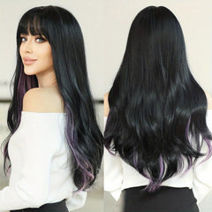 Long Wavy Blonde Wig With Bangs Natural Synthetic Body Wavy Wigs With Bangs