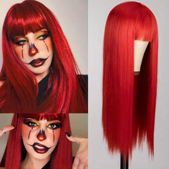 Orange Long Straight Wig With Bangs Highlights Wig For Girls Split Costume