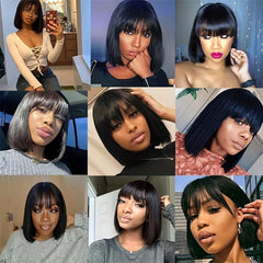 Short Bob Human Hair Wig with Bangs