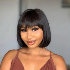 Short Bob Human Hair Wig with Bangs