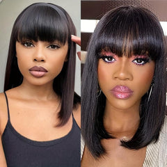 Short Bob Human Hair Wig with Bangs