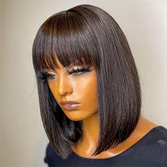 Short Bob Human Hair Wig with Bangs