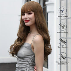 66 04 Cm Dark Brown Curly Wig With Bangs Long Curly Hair Synthetic Wigs
