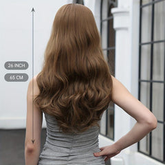 66 04 Cm Dark Brown Curly Wig With Bangs Long Curly Hair Synthetic Wigs