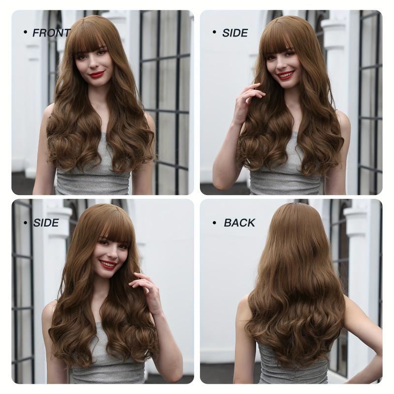 66 04 Cm Dark Brown Curly Wig With Bangs Long Curly Hair Synthetic Wigs