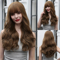 66 04 Cm Dark Brown Curly Wig With Bangs Long Curly Hair Synthetic Wigs
