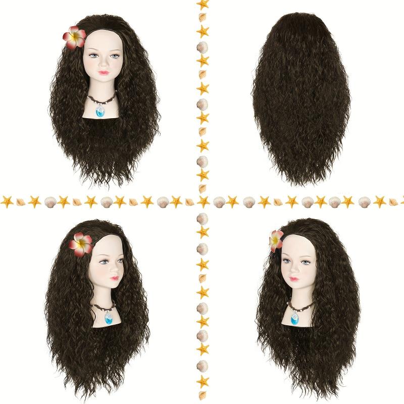 Long Curly Princess Wig Flower Costume Halloween Party Wig