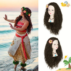 Long Curly Princess Wig Flower Costume Halloween Party Wig