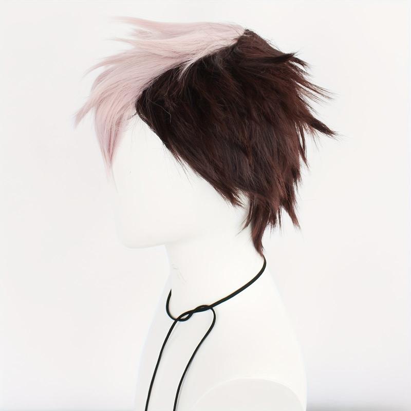 Short Two Tone Brown Pink Straight Hair Wigs for Cosplay Party