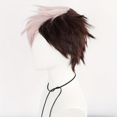 Short Two Tone Brown Pink Straight Hair Wigs for Cosplay Party