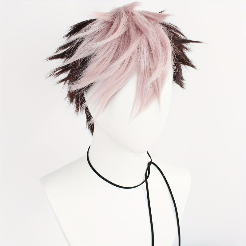 Short Two Tone Brown Pink Straight Hair Wigs for Cosplay Party
