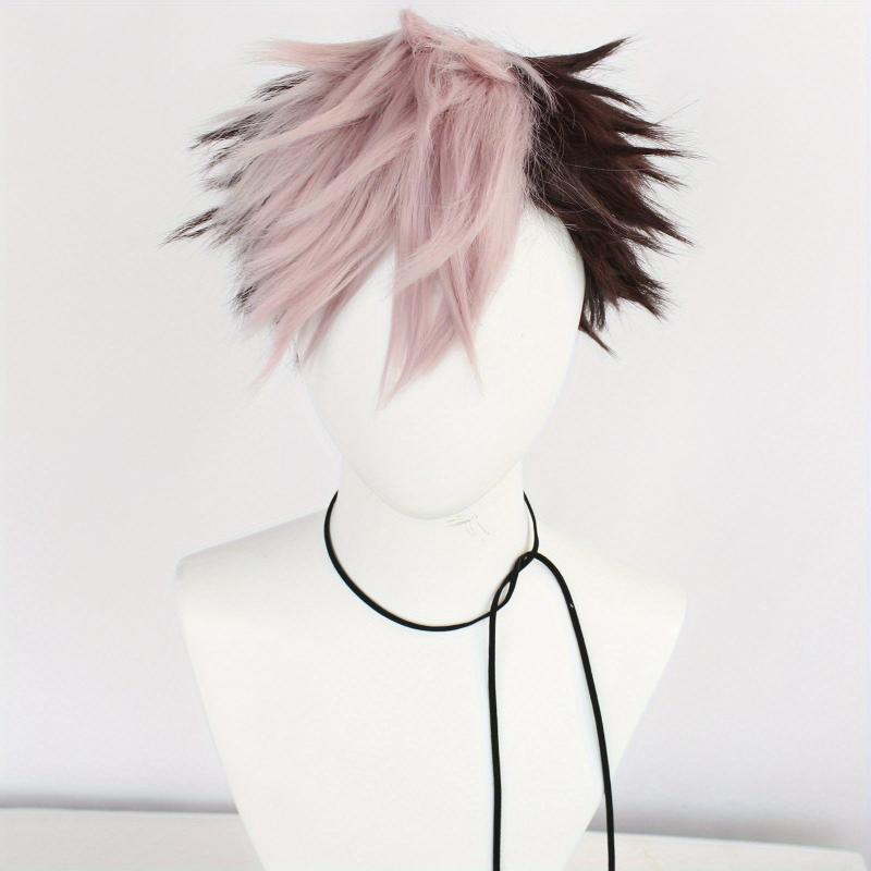 Short Two Tone Brown Pink Straight Hair Wigs for Cosplay Party