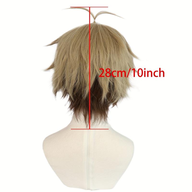 2 Tone Blonde & Brown Straight Wigs - Short Synthetic Hair for Cosplay