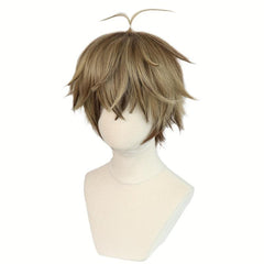 2 Tone Blonde & Brown Straight Wigs - Short Synthetic Hair for Cosplay