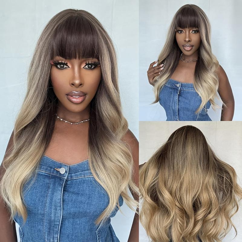 Brown Long Curly Hair Stylish Synthetic Wig for Women LC040