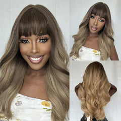 Brown Long Curly Hair Stylish Synthetic Wig for Women LC040