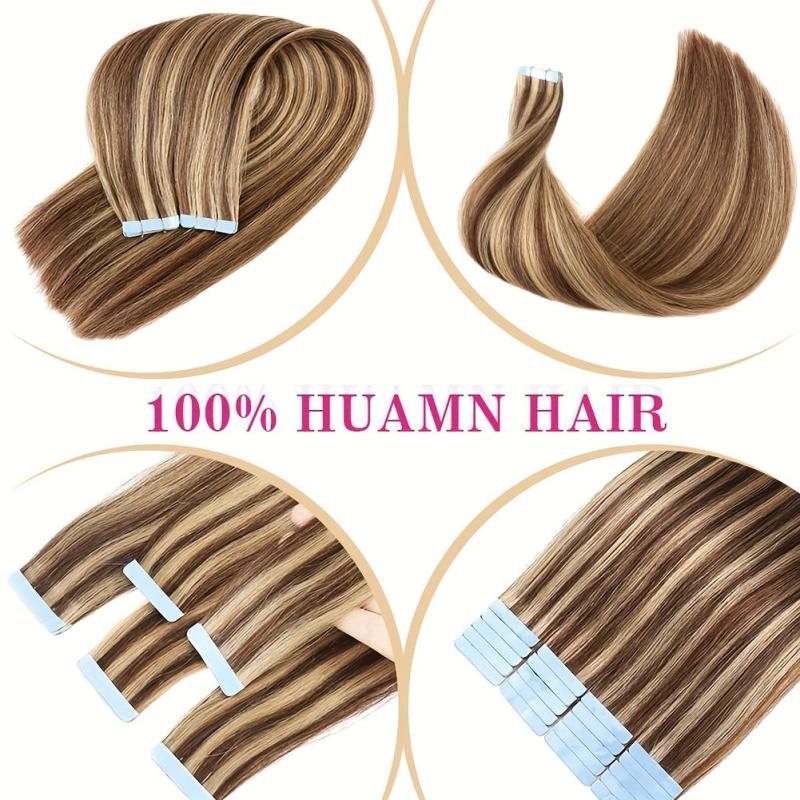 20pcs Tape In Hair Extensions Human Hair Seamless Skin Weft Highlight 4/27
