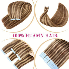 20pcs Tape In Hair Extensions Human Hair Seamless Skin Weft Highlight 4/27