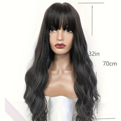 Body Wave Wigs With Bangs - Long Wavy Synthetic Hair