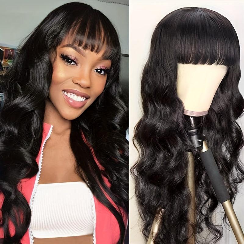 Body Wave Wigs With Bangs - Long Wavy Synthetic Hair