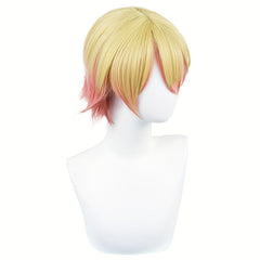 Pink Ombre Yellow Straight Cosplay Wig with Bangs for Men + Wig Cap