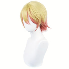 Pink Ombre Yellow Straight Cosplay Wig with Bangs for Men + Wig Cap