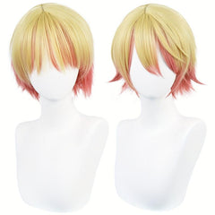 Pink Ombre Yellow Straight Cosplay Wig with Bangs for Men + Wig Cap